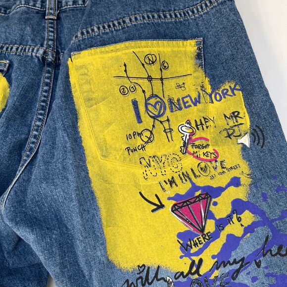 VTG Old Navy Pop Art Jeans Sz 12 – Y2K Graffiti Straight Leg Holiday 2001 - Picture 6 of 10
